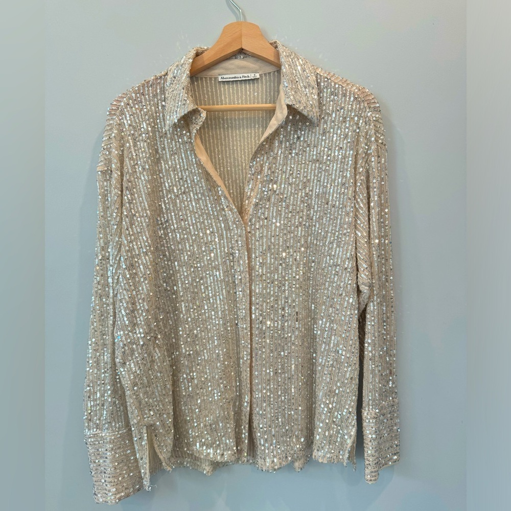 Long-Sleeve Sparkle Button-up Top - Abercrombie & Fitch